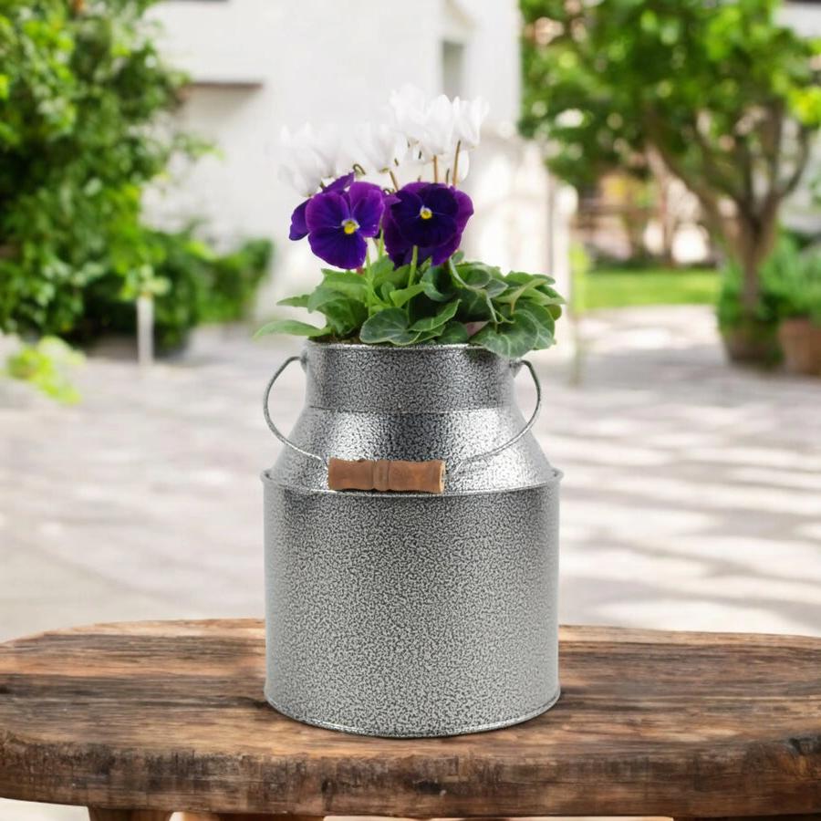 Seasonally Planted Hammered Grey Churn plants by post