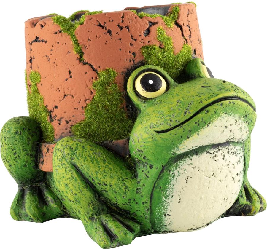 Cement Planter Frog with Clay Pipe